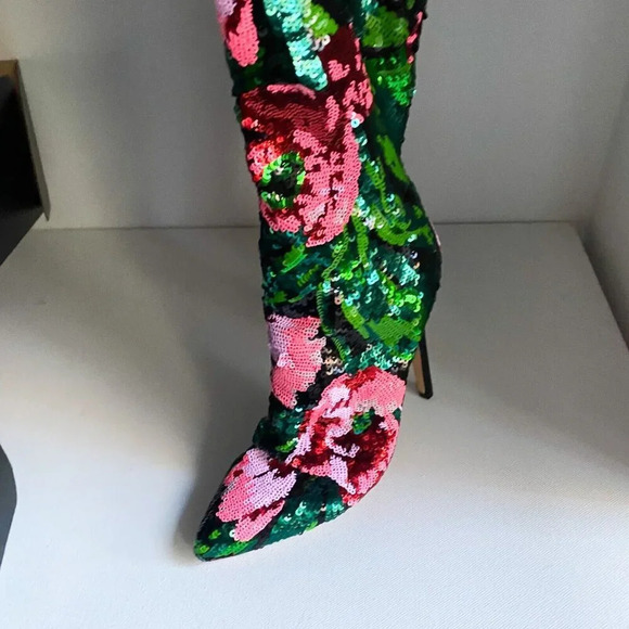 Fashion Nova Floral Colourful Fullly  Sequin Knee High Boots 6 - Picture 4 of 7